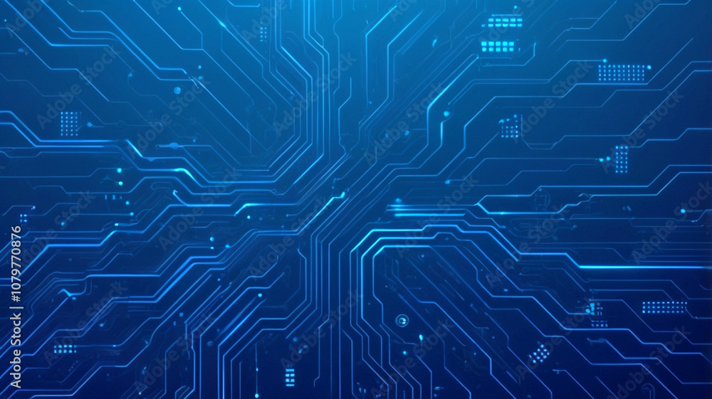 Poster futuristic vector illustration of a blue circuit board with intricate digital tech elements. compute
