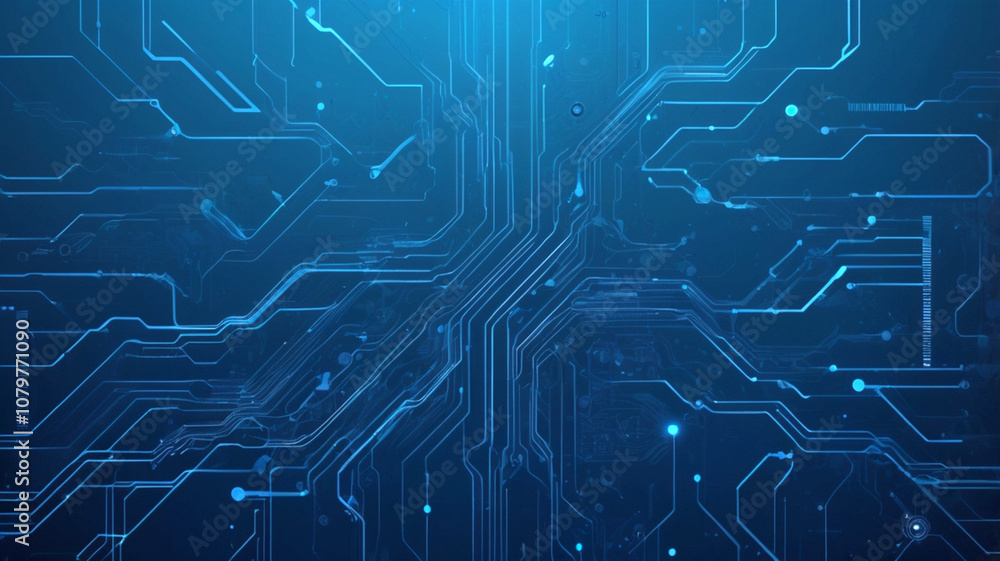 Poster futuristic vector illustration of a blue circuit board with intricate digital tech elements. compute