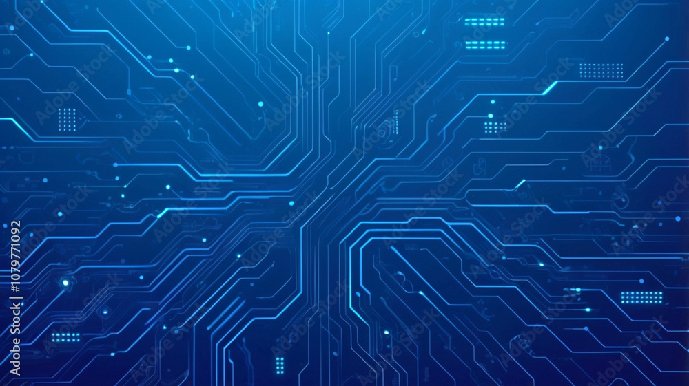 Poster futuristic vector illustration of a blue circuit board with intricate digital tech elements. compute