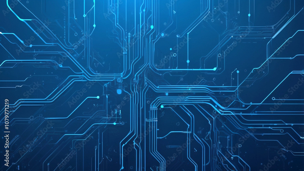 Poster futuristic vector illustration of a blue circuit board with intricate digital tech elements. compute