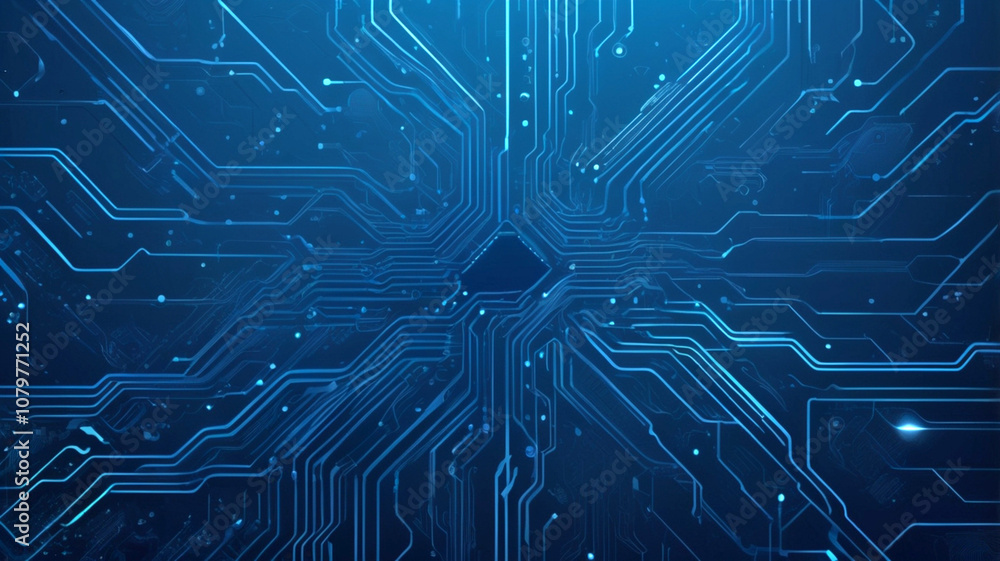 Poster futuristic vector illustration of a blue circuit board with intricate digital tech elements. compute