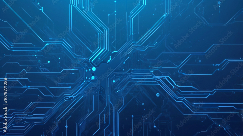 Poster futuristic vector illustration of a blue circuit board with intricate digital tech elements. compute