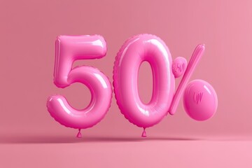 Pink Balloon Number 50 Percent Sign