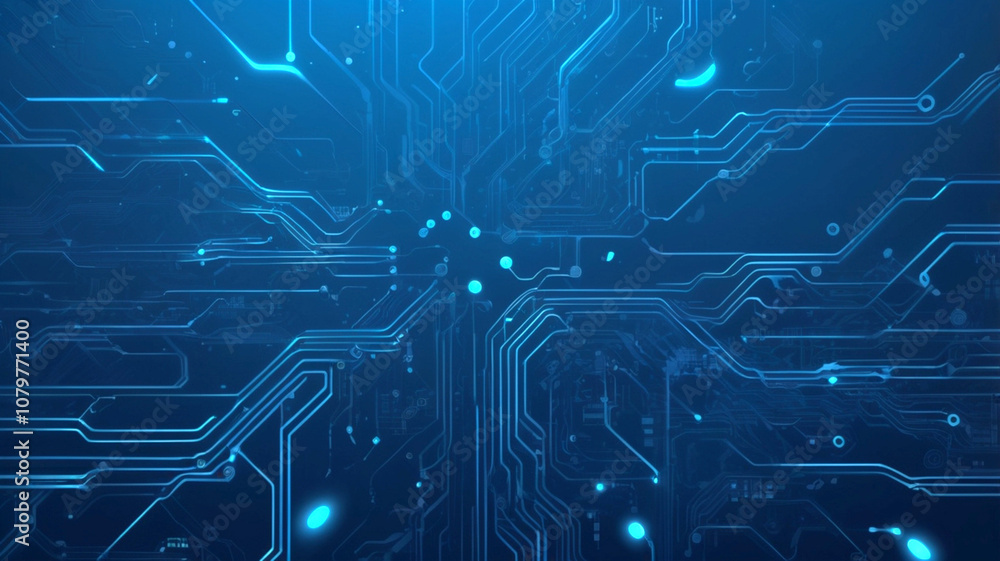 Poster futuristic vector illustration of a blue circuit board with intricate digital tech elements. compute