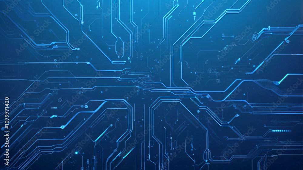 Poster futuristic vector illustration of a blue circuit board with intricate digital tech elements. compute