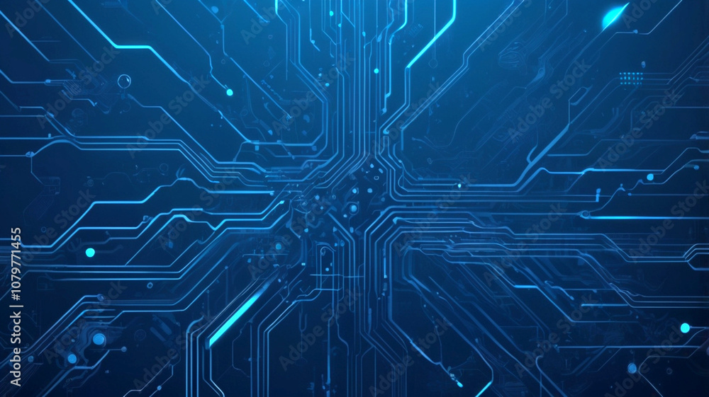 Poster futuristic vector illustration of a blue circuit board with intricate digital tech elements. compute