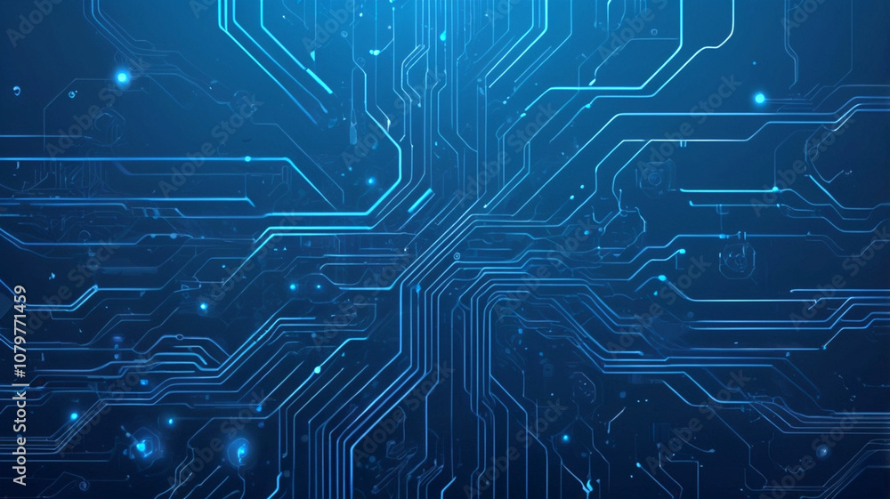 Poster futuristic vector illustration of a blue circuit board with intricate digital tech elements. compute
