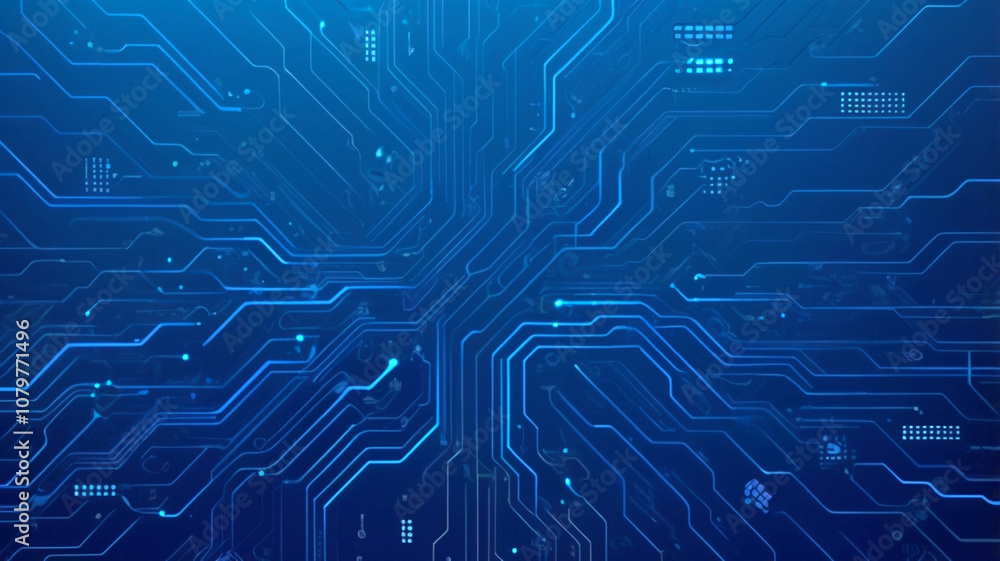 Poster futuristic vector illustration of a blue circuit board with intricate digital tech elements. compute