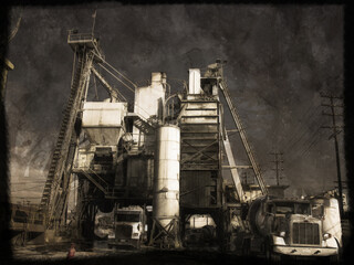 The concrete plant in West Hollywood on La Brea Avenue in Los Angeles. Vintage style monochrome photograph.