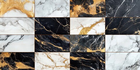 Elegant Marble Tiles with Black and Gold Veins.