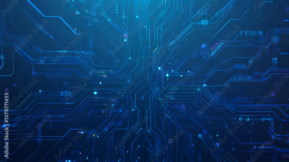 Poster futuristic vector illustration of a blue circuit board with intricate digital tech elements. compute