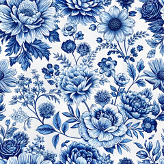 Obraz premium French Country Blue and White Floral Pattern. Perfect for: Country weddings, French-themed picnics, Pastoral retreats