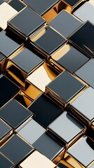 Sophisticated Square Cube Pattern Graphics with Metallic Geometric Mosaic Arrangement