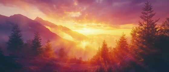 Fototapeta premium Breathtaking sunset over majestic mountain landscape