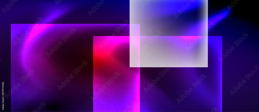 Poster glass squares with neon shiny light abstract background