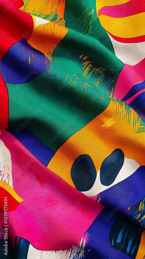 Poster vibrant colorful abstract textile pattern in retro 80s graphics style