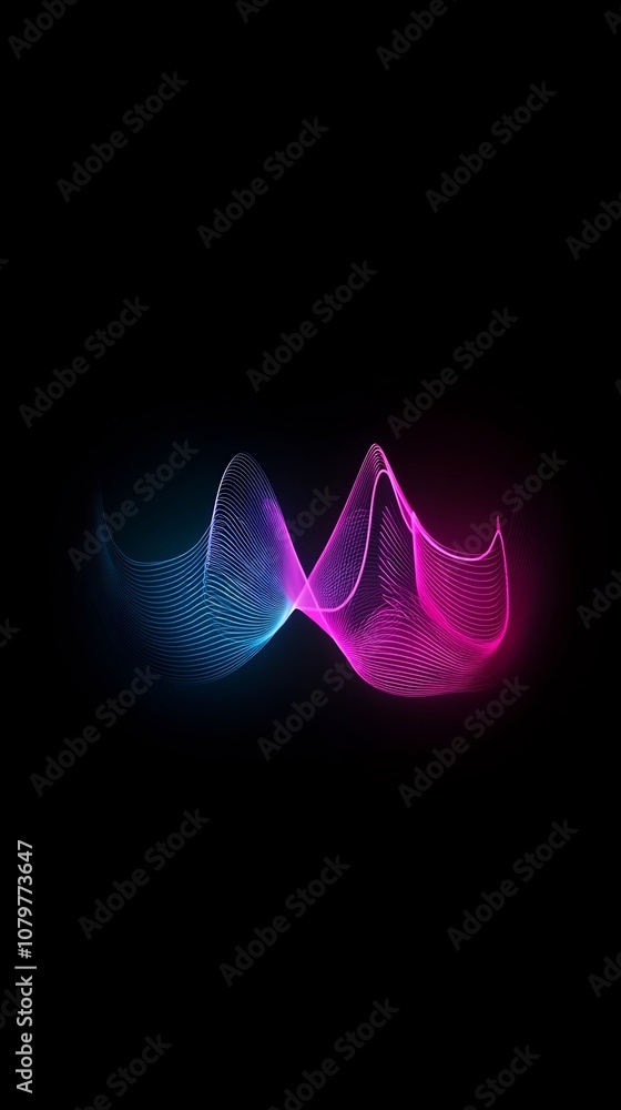 Aufkleber flowing neon sound waves pulsating across a minimalist dark background with harmonious colors