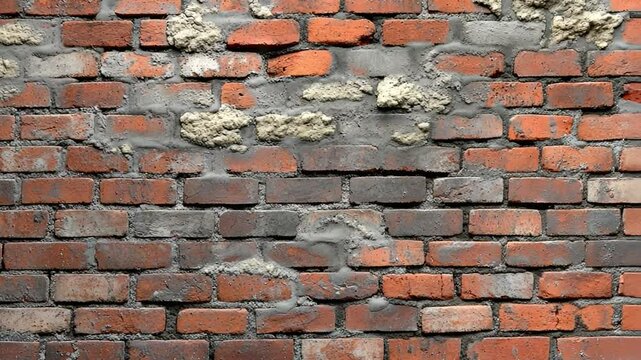 Aged Brick Wall Texture: A detailed close-up shot reveals the rustic charm of an old brick wall, showcasing its weathered texture, missing mortar, and variations in brick color.