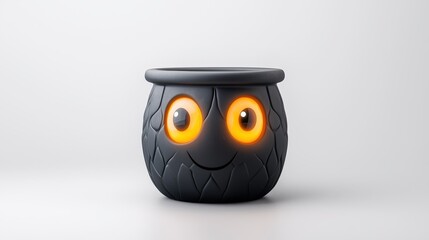 3D Render of a Black Cauldron with Glowing Eyes