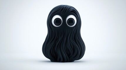 3D Rendered Black Ghost Character with Big Eyes