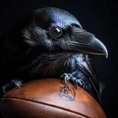 close-up of a raven perched on a basketball