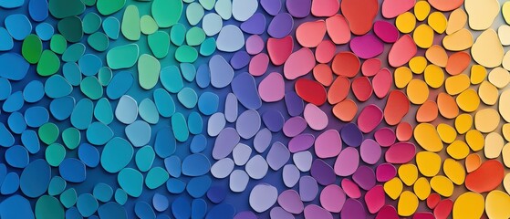 Vibrant rainbow-colored pebbles arranged in a striking pattern
