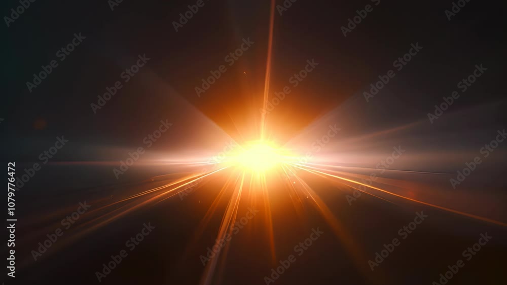 Poster Light flare in the dark space. Abstract background with shiny lens glare effect
