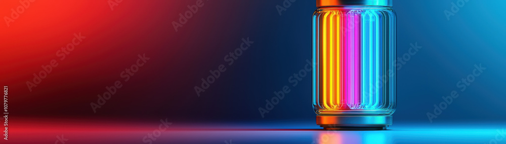 Aufkleber quantum computing data analytics concept. a vibrant, illuminated canister emits colorful lights agai