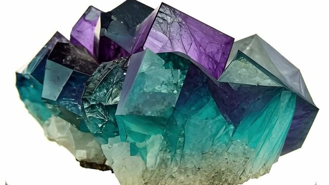 Fluorite Crystal: A mesmerizing closeup of a fluorite crystal, showcasing its intricate facets and vibrant hues of purple and blue. Capture the beauty and complexity of nature's artistry. 
