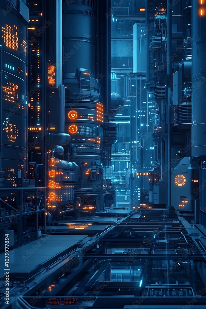 Poster futuristic inventory management system with streamlined supply chain and precise control mechanisms