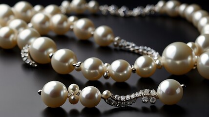 White pearls in a grid layout, mixing large and small sizes for a structured yet elegant design
