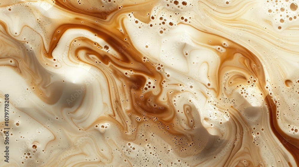 Poster abstract liquid background with swirls of soft brown and cream colors, creating an artistic and flui