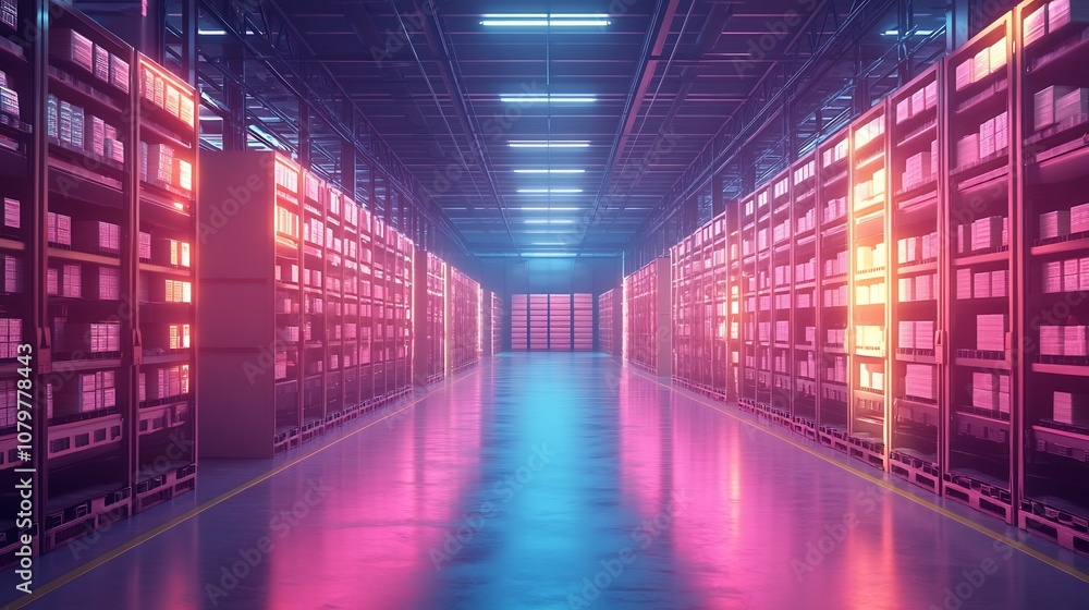 Poster streamlined control and high tech distribution center with vibrant minimalist design