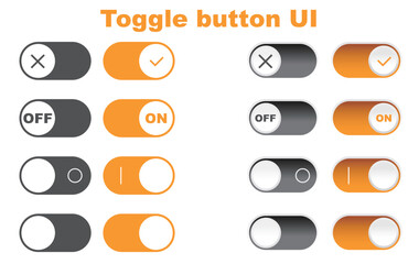 オレンジのトグルスイッチ・トグルボタンのUI ベクターセット　	