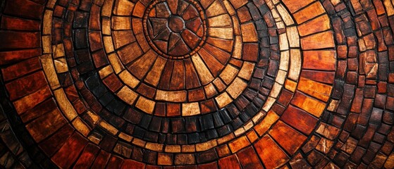 Fototapeta premium Intricate wooden mosaic pattern with radial design