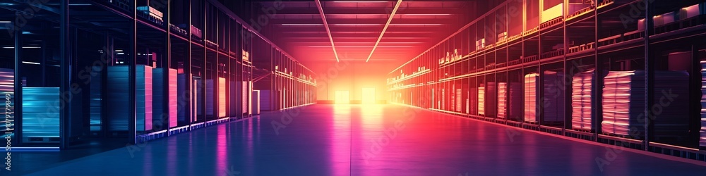 Poster sleek warehouse automation with interconnected sensors and streamlined inventory control strategy