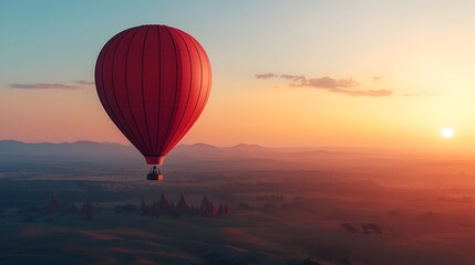 Fototapeta premium Serene Hot Air Balloon Flight Over Majestic Temples of Bagan at Sunrise