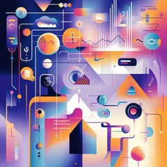 Obraz premium Vibrant abstract digital art illustration with geometric shapes and patterns