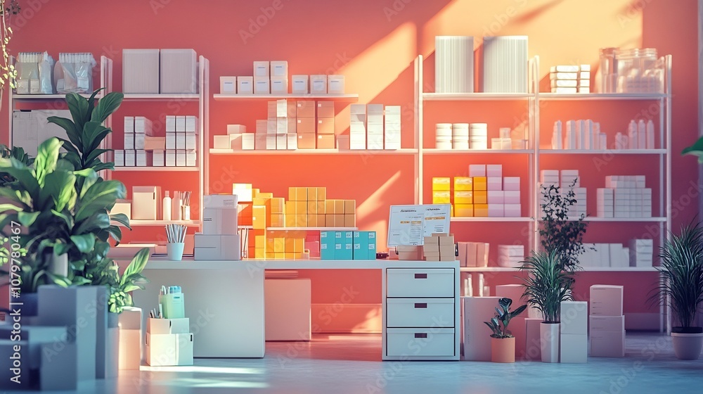 Poster meticulously organized inventory management system with neatly arranged product containers and