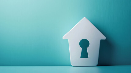 Insurance benefit choices concept. house symbol with keyhole on teal background, representing security