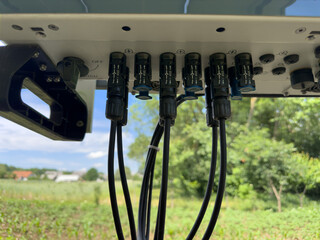 Input of cables to the solar inverter. Solar inverter hybrid isometric system controller with...