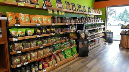 Fototapeta premium Showcasing unpackaged products ecofriendly grocery store grocery shelf display sustainable shopping consumer perspective eco-conscious choices