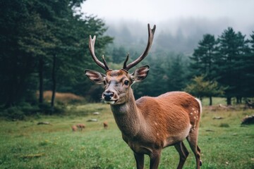 Fototapeta premium Deer in a field with trees