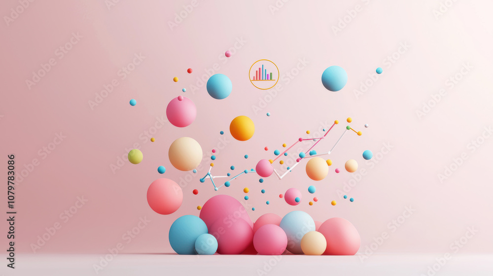 Aufkleber quantum computing data analytics concept. a vibrant arrangement of colorful spheres and dots against