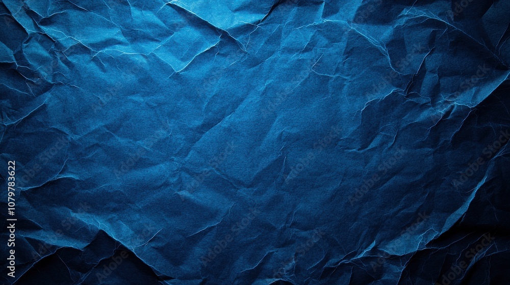 Poster a textured, crumpled blue surface that conveys depth and visual interest, suitable for backgrounds o