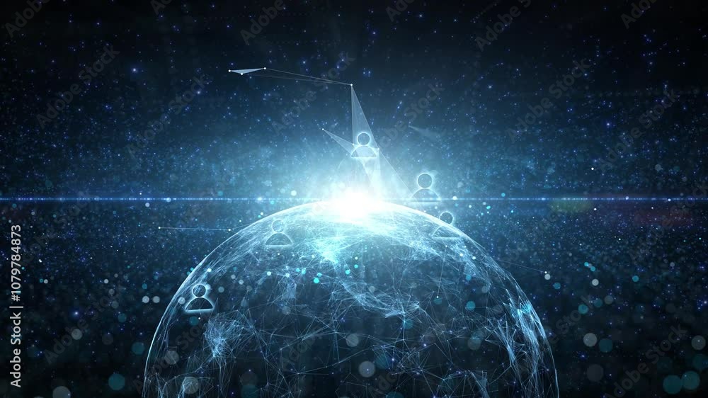 Poster 3d digital sphere with people icons loop animation.