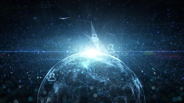 3d Digital sphere with people icons loop animation.