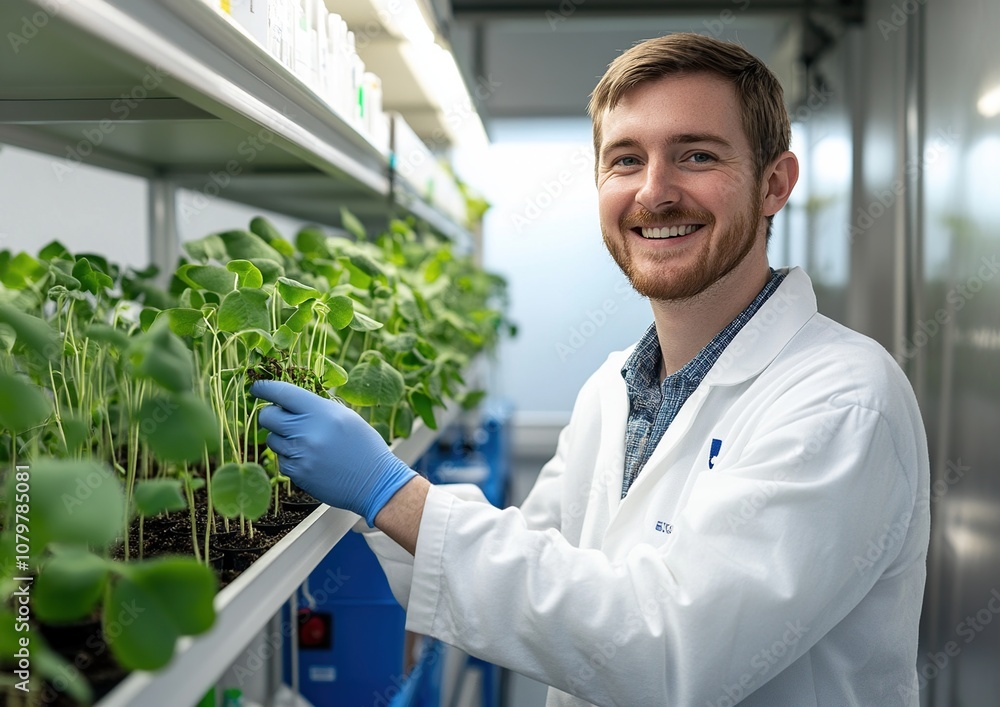 Poster smiling scientist in a lab