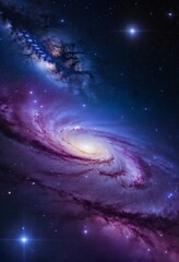 Fototapeta premium Mesmerizing 3D galaxy wallpaper in deep purples and blues with a touch of stardust, bringing cosmic beauty and depth to your screen. Ai generated images