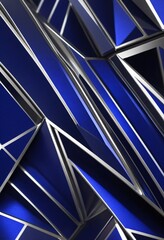 Obraz premium Metallic silver and royal blue 3D pattern with sharp lines, giving a refined and futuristic aesthetic that’s bold and visually striking. Ai generated images